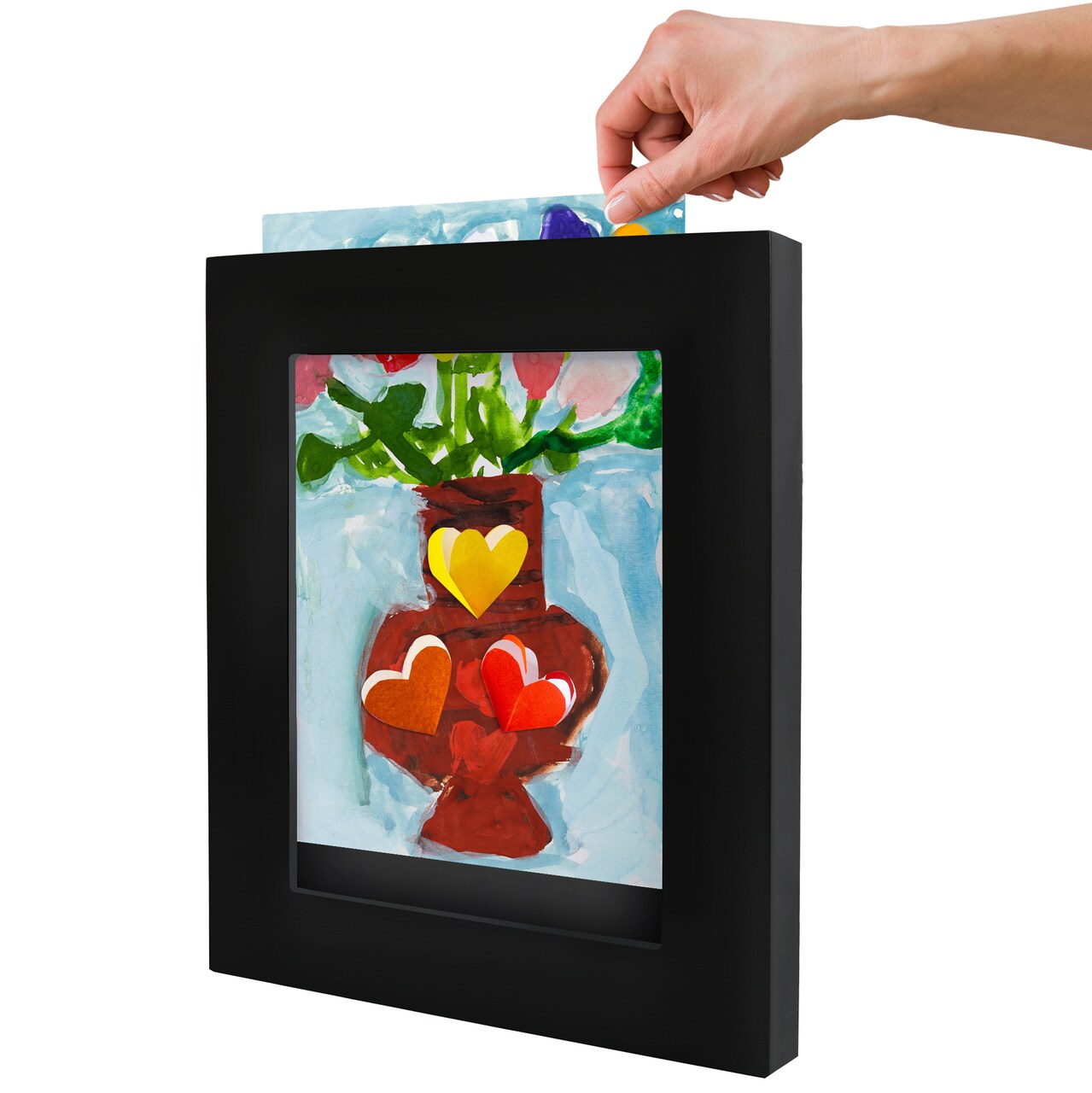 Americanflat 8.5x11 Slide-In Kids Art Frame - Kids Artwork Frame - Showcase 3-Dimensional Artwork - Storage for Several Artworks Inside - Keyhole Hanging Hardware